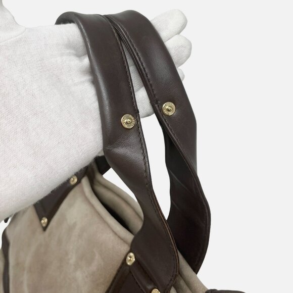 CHANEL Vintage CC Big Logo Tote Bag Boa Black Gold Suede Rank AB [102539] - Picture 8 of 13